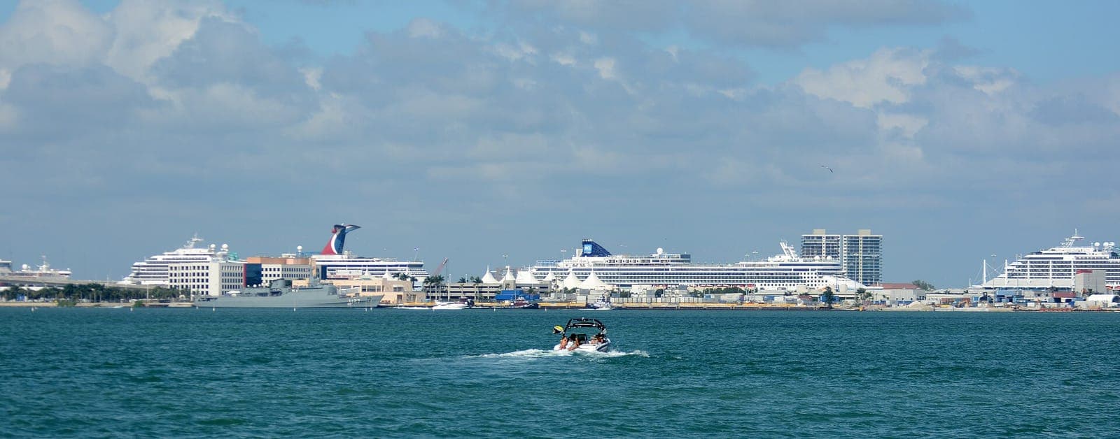 Cruise ships lined up at PortMiami across the water