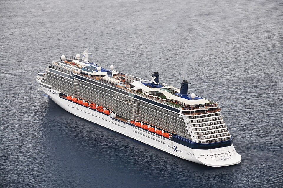 Celebrity Reflection cruise ship in Santorini, Greece