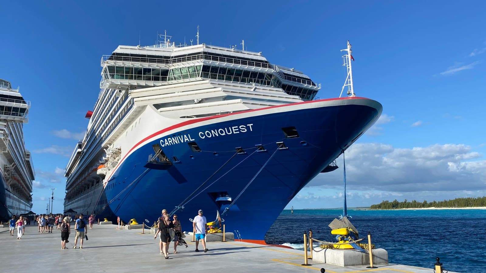 Carnival Conquest docked at Celebration Key, Carnival's private destination in Grand Bahama