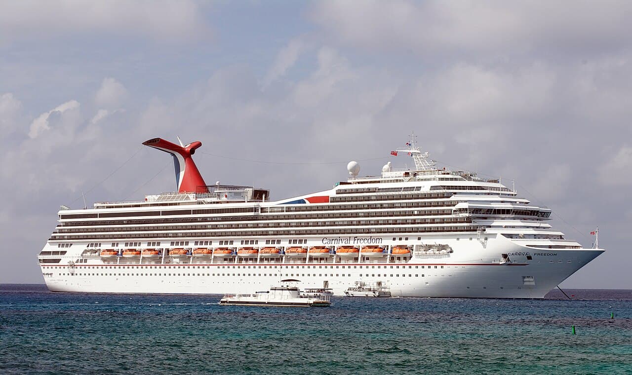 Carnival Freedom cruise ship anchored in George Town, Grand Cayman