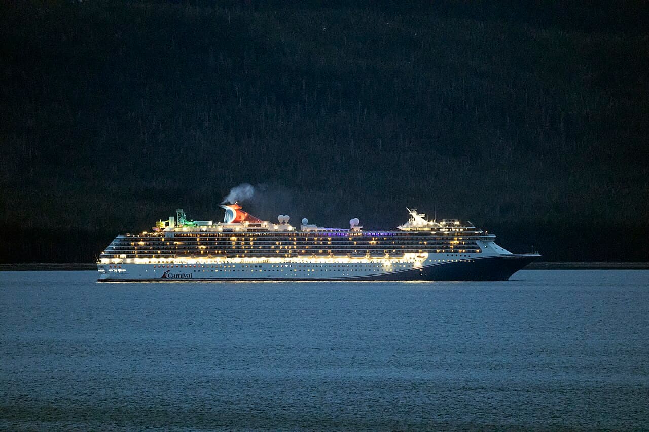 Carnival Miracle cruise ship sailing near Skagway, Alaska