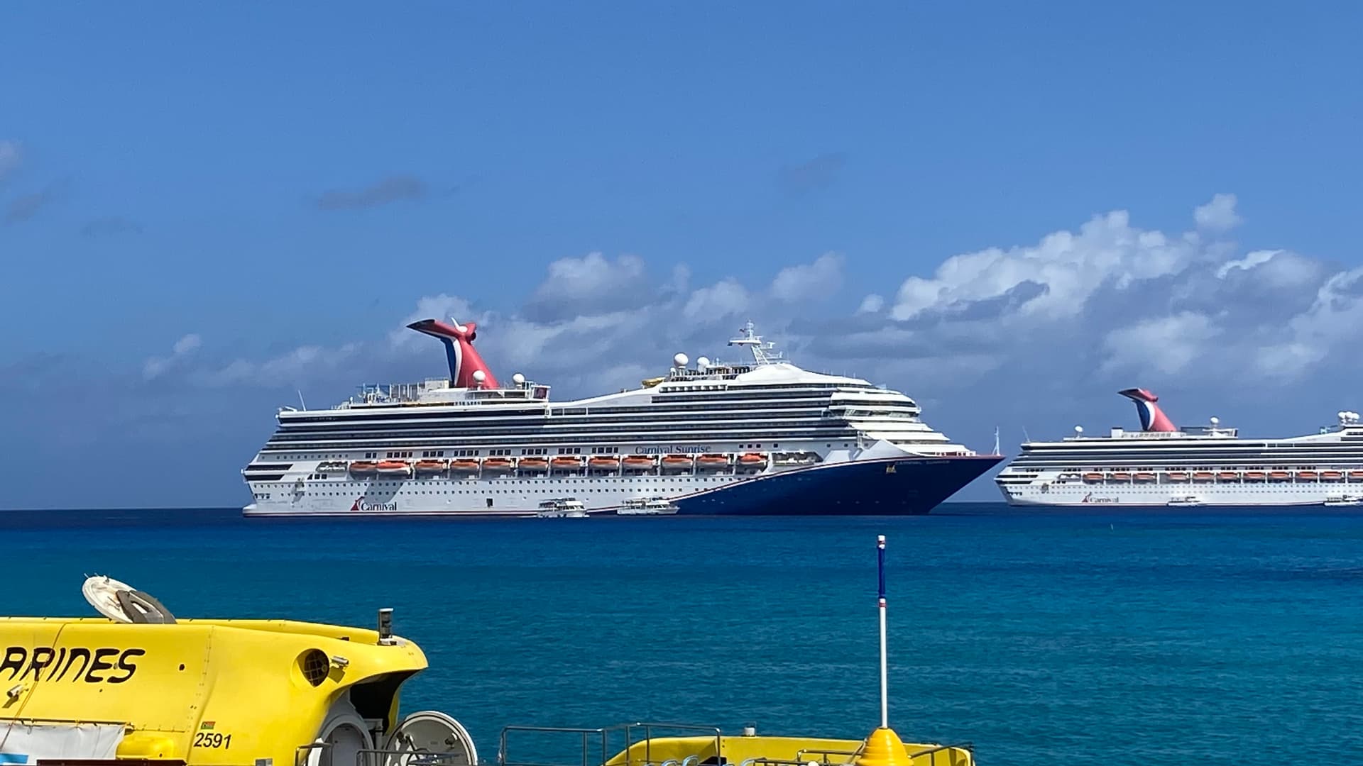 Carnival Sunrise anchored in Grand Cayman
