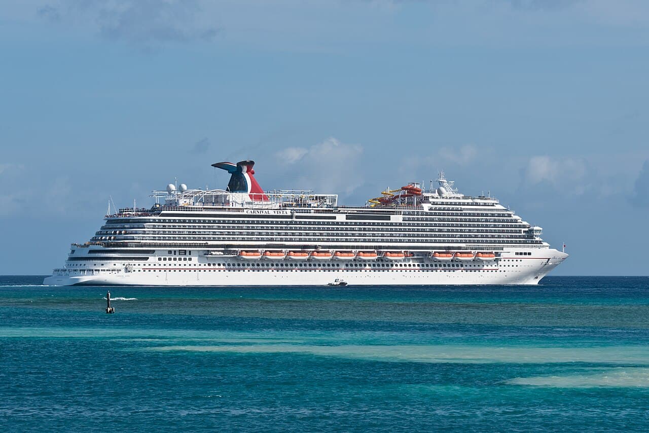Carnival Vista cruise ship off Oranjestad, Aruba