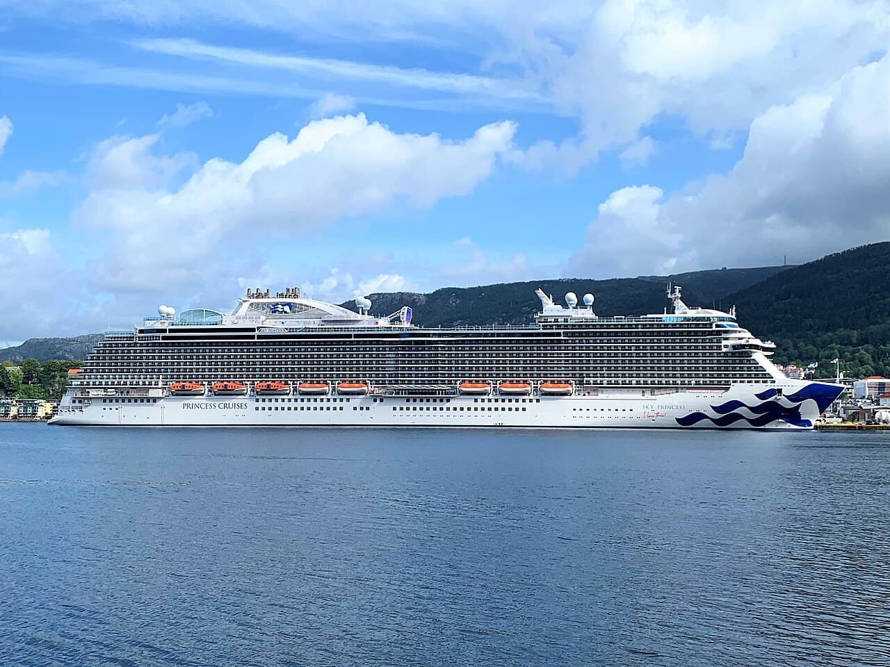 Sky Princess cruise ship docked in Bergen, Norway, a Princess Cruises Royal-class ship