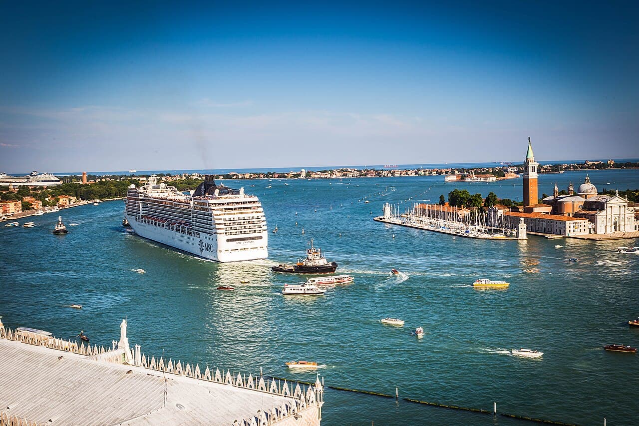 MSC Poesia cruise ship sailing near Venice, Italy