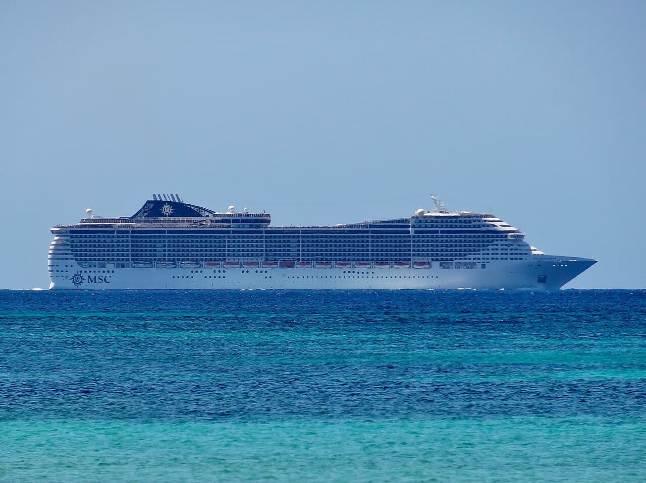 MSC Splendida cruise ship at sea near Mallorca, Spain