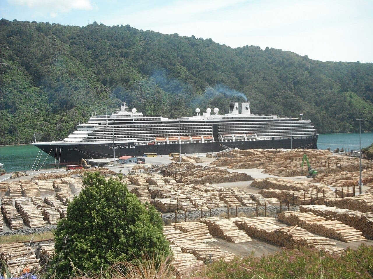 Noordam, a Holland America Vista-class ship, berthed in Picton, New Zealand