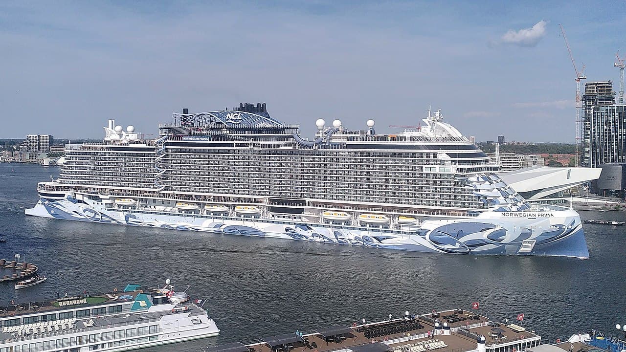 Norwegian Prima cruise ship docked in Amsterdam