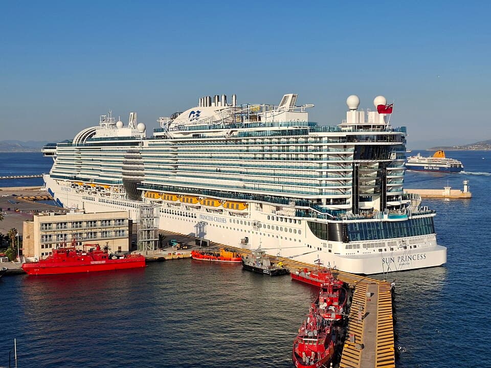 Sun Princess cruise ship at Piraeus Harbour, Princess Cruises' new Sphere Class flagship